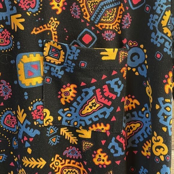 LulaRoe Ladies Carly Swing Dress Size M Black, Blue Yellow Pattern Color… - Picture 7 of 8